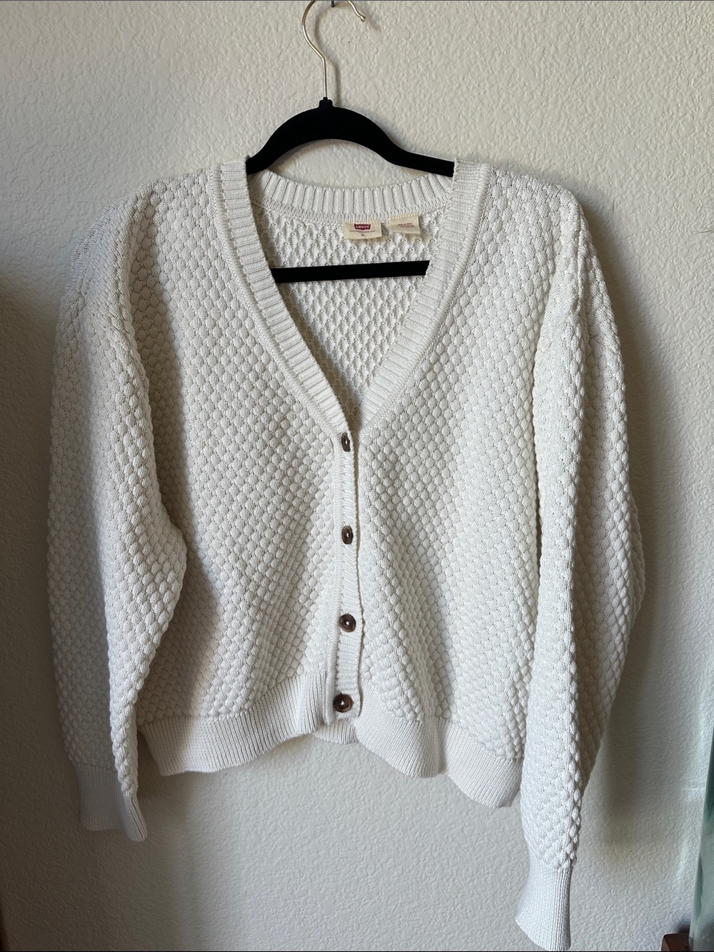 Levi's Cream Textured V-Neck Button Cardigan